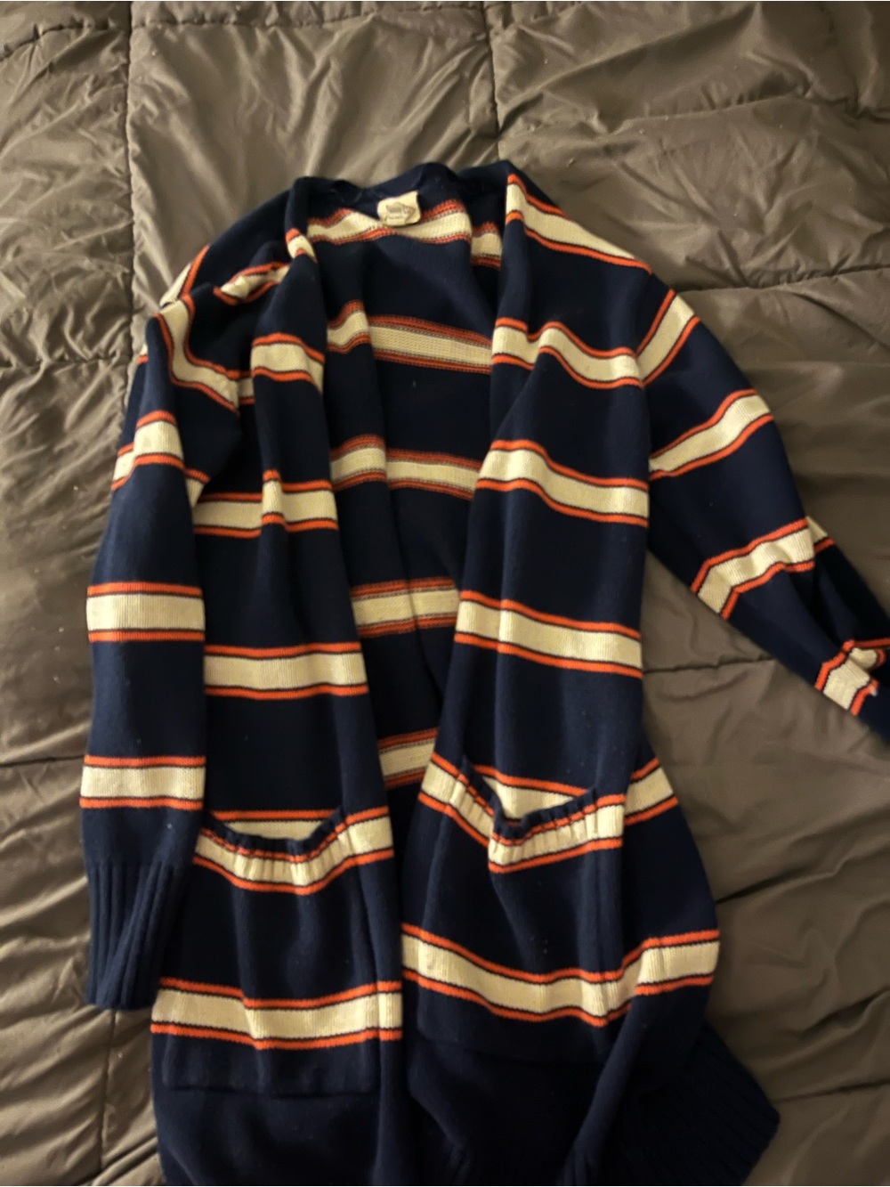 St. John's Bay Navy, Cream & Orange Striped Open-Front Cardigan